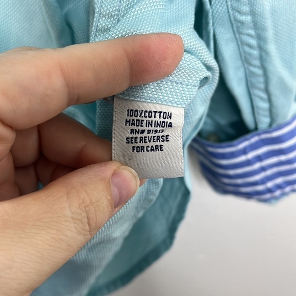 Robert Graham Teal Blue Striped Contrast Button Up Shirt Sz L - Picture 4 of 6